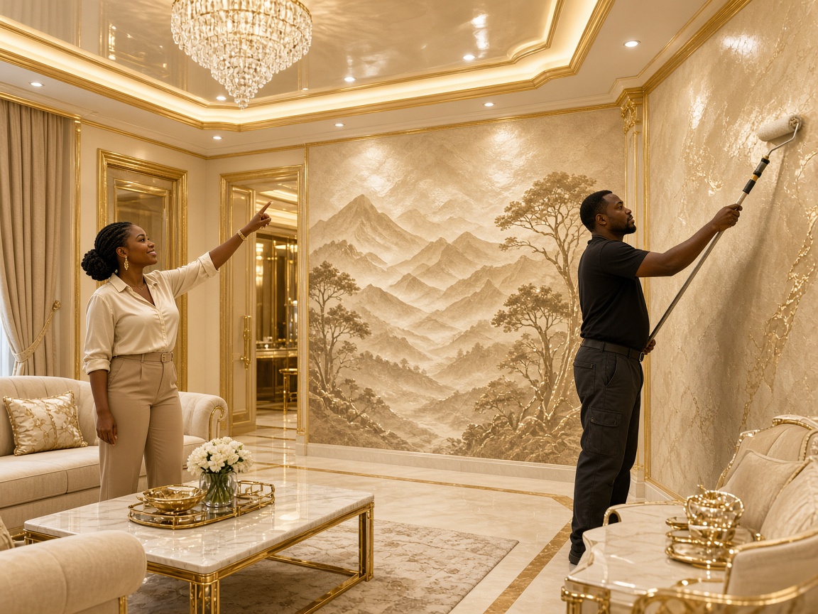 Stretch ceiling, wall murals and liquid wallpaper
